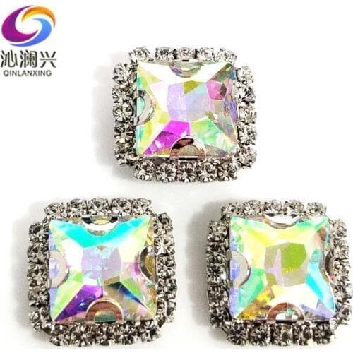 8mm/10mm/12mm/14mm AB color square shape high quality Crystal glass buckle, sew on rhinestones for Diy/jewelry accessories SQK06