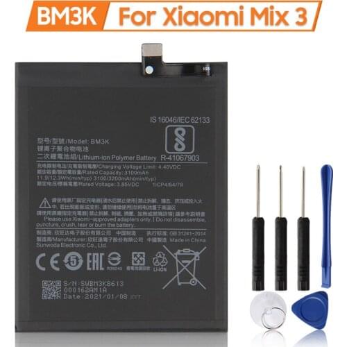 XaioMi 100% New Original Replacement Battery BM3K for Xiaomi Mi Mix 3 Mix3 Authentic Phone Battery 3200mAh