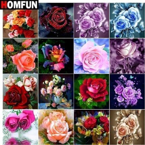 HOMFUN Full Square/Round Drill 5D DIY Diamond Painting "Flower rose" 3D Embroidery Cross Stitch 5D Home Decor Gift