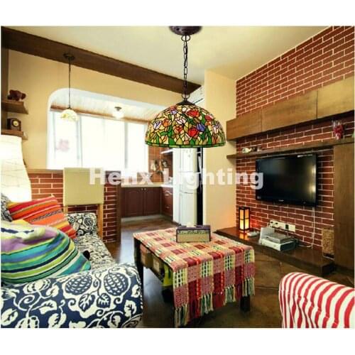 Free Shipping Bohemian Tiffany lamps color Suspended Luminaire E27 110-240V AC Chain Pendant lights for Home Parlor Dining Room