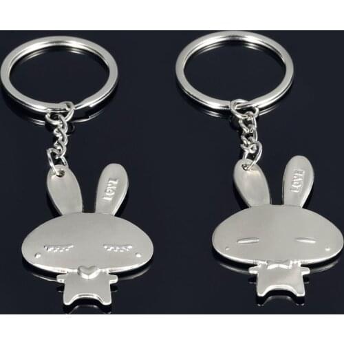 FREE SHIPPING by FEDEX 100pairs/lot Cute Rabbit Couple Keychains Metal Rabbit Keyrings for Lovers Gifts