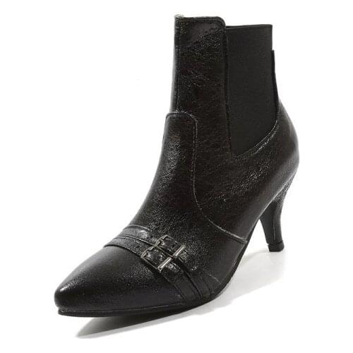 Big Size 11 12 13 14 15 16 17 Womens ankle boots with narrow heels and high Pointed Pure color Martin boots
