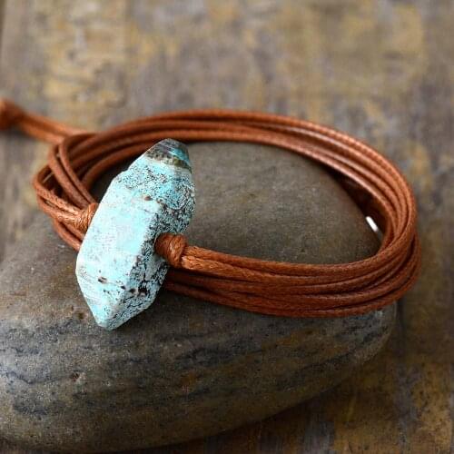 Rope Wrap Bracelet Hexagonal Natural Stones Boho Long Friendship Bracelet Unique Handmade Ethnic Brcelets Dropshipping