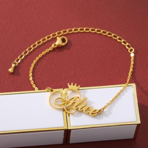 Crown Bracelets Charms Custom Name Bracelet Personalized For Women Kids Birthday Gifts Jewelry Stainless Steel Chain Gift Party
