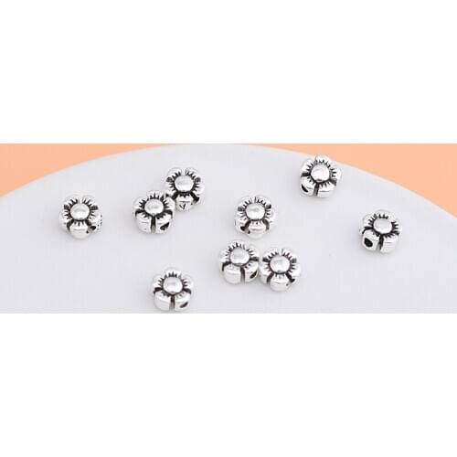 10PCS Flower bead S925 sterling silver Thai silver beads loose beads handmade DIY jewelry beaded material bracelet accessories