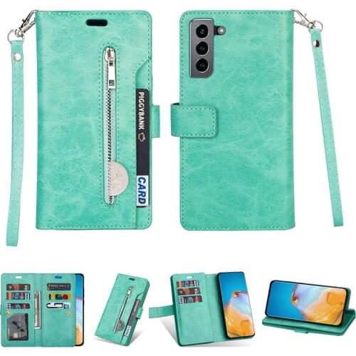 10 Card Holders Zipper Wallet Case For Samsung S21 S20 Ultra S10 S9 S8 S7 S6 Note 20 Ultra 10 9 8 A71 A51 Flip Leather Cover