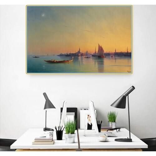 Citon Ivan Aivazovsky《The Lagoon near Venice,at Sunset》Canvas Art Oil Painting Artwork Picture Modern Wall Decor Home Decoration