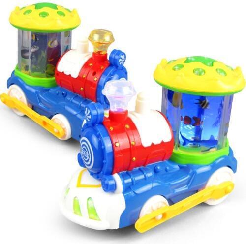 Electric Music Train Rotating Horse Funny Car Model Plastic Lighting Toy Kid Boy Birthday Gift