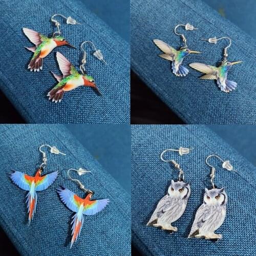 FIMAODZ Acrylic Bird Earrings for Women Hummingbird Parrot Owl Eagle Lovely Dangle Earring Fashion Jewelry