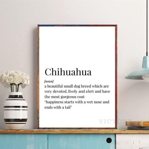 Chihuahua Definition Canvas Art Print Poster Pet Dog Chihuahua Gift Painting Pug Black and White Picture Home Wall Art Decor