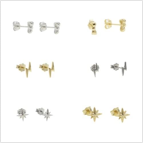Dainty 3 Styles 2 Colors 925 Sterling Silver Studs Lightning/Star/ Bow -Knot Shape Cute Earrings Jewelry For Women Wedding Gift