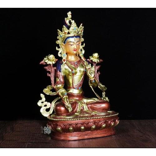 TOP GOOD Buddhist supplies - HOME Family Efficacious -Buddhism gilding White Tara Painted copper Buddha statue 8"-21CM