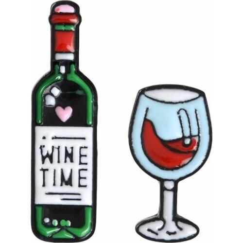 Wine lover Bottle and Wine pins Lapel pins"Wine Time"Enamel Badges Brooches for men women unisex Food jewelry Gift