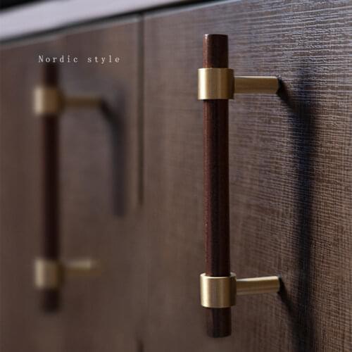 Nordic Style Combinant of Brass and Black Walnut Wood Cupboard Handle Door Pull Handle Color adjustable handle Knob