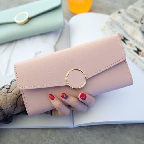 Fashion Wallet Female Hasp Coin Purse Clutch Women Long Pu Leather Hand Purse Zipper Metal Circle Decor Wallets