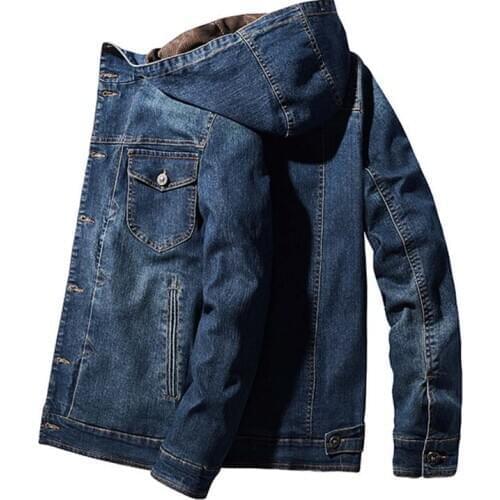 Mcikkny Men Cargo Casual Denim Jackets Coats With Hat Solid Color Hooded Jeans Jackets For Male Outwear Spring Autumn