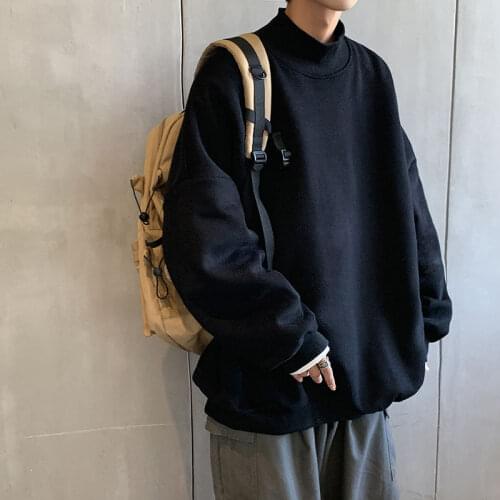 2021 Mens Black/White/Pink/Blue Coats Long Sleeve High Collar Hoodies Cotton Casual Clothes Sweatshirts Oversized Pullover