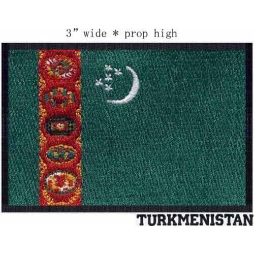 TURKMENISTAN embroidery flag patch 3" wide stickers for fashion/butterfly applique /frozen iron on patches