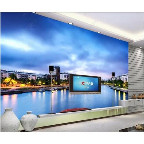 3d photo wallpaper custom mural Blue sky and white clouds sea city landscape home decor living room wallpaper for walls 3 d
