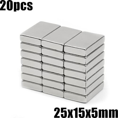 20pcs 25x15x5 Neodymium Magnet 25*15*5 mm N35 NdFeB Block Super Powerful Strong Permanent Magnetic imanes Block