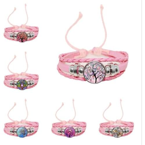 New Beauty Colorful Tree of Life Charm 2 Color Leather Friendship Bracelets for Women Male Adjustable Bohemia Bangle Gift