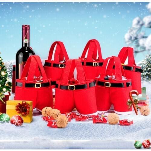 New Arrival 1Pcs Merry Christmas Gift Treat Candy Wine Bottle Bag Santa Claus Suspender Pants Trousers Decor Christmas Gift Bags
