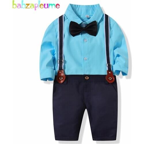 4Piece Clothing Spring Outfit New born Baby Boys Clothes Fashion Gentleman Long Sleeve Cotton T-shirt+Pants+Tie+Straps BC1214-1