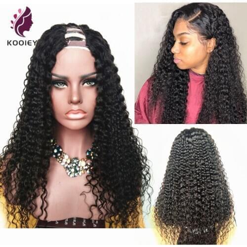 Middle Part Curly U Part Wig Brazilian Human Hair Wig For Black Women 2*4'' Glueless U Part Wig With Combs And Straps Remy Hair