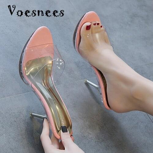 New Slippers Women Shoes Crystal High Heels 9CM Sexy Flip Flops 2021 New Women Summer 3 Colors PVC Shoes Ladies Slippers