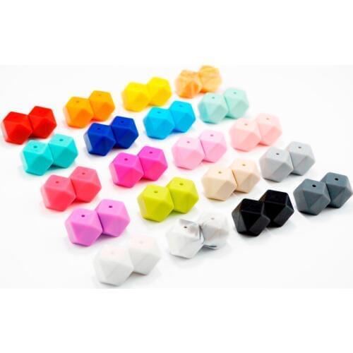 Sutoyuen 100pcs 17mm Hexagon Silicone Beads Teething Baby Teether Safe DIY Chew Necklace Pacifier Chain Infants Toys BPA Free