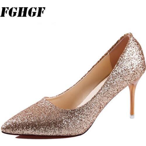Pointed sequined high heels wedding shoes gradient stiletto stiletto gold bridesmaid shoes womens shoes for annual party