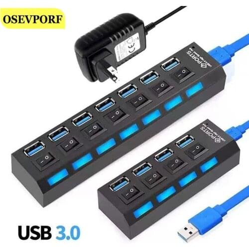 USB Hub 3.0 Multi USB Multi Port Hub USB High Speed Hab With on/off Switch USB Splitter for PC Computer EU US Plug Hub Converter