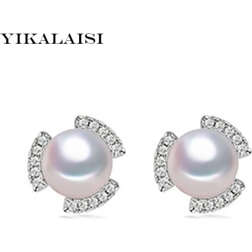 YIKALAISI 2017 100% Natural Freshwater Pearl jewelry Stud Earrings With 925 sterling silver Jewelry For Women weddings gift