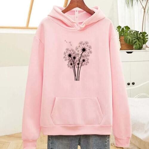 Wildflower Dandelion Print women Streetwear long sleeve hoodies fleece hoodie sweatshirt female Oversized Pullovers Clothing top
