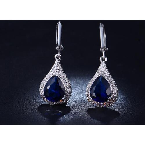 2016 white zircon water Hoop earring vintage blue stone lady jewelry for wedding Nickle Free Antiallergic Distribution