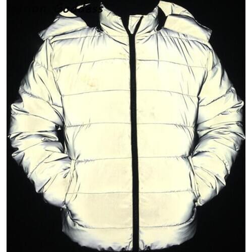 Winter Women Warm Reflective Cotton Down Jackets Hoody Long Parkas Down Thick Outcoat Bling Luminous Down Jackets Men Plus Size