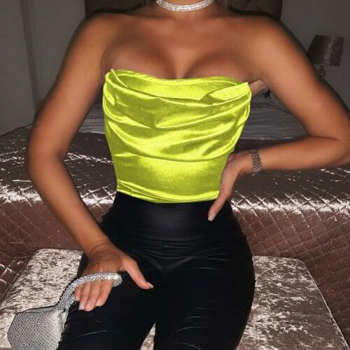 Satin Cami Bodysuits Women Sleeveless Folds Collar Slim Bodycon Bodysuit Sexy Women Tops Party Club Missnight