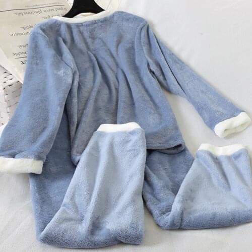 Abrini 2021 Winter Women Pajama Sets Thermal Underwear Sets Woolen Pullovers and Pants Velvet Two pieces Outfits Women Comfort