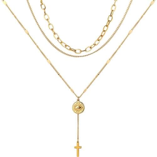 2021 Lastest Vintage Carved Coin Virgin Mary Pendant Necklace Jewelry For Lady Retro Multi Layered Cross Chain Choker Necklace