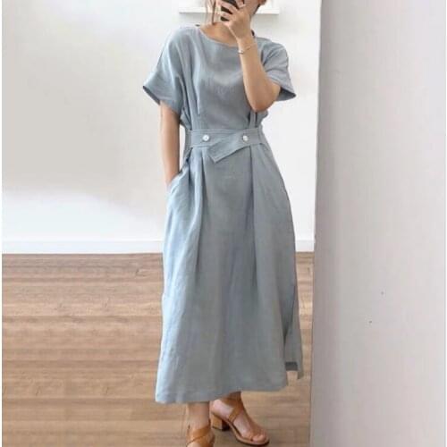 2021 New Blue Loose Summer Dress Evening Long Vintage Dresses Oversize Short Sleeve Beach Women Dress Long Robe Vestido Prom