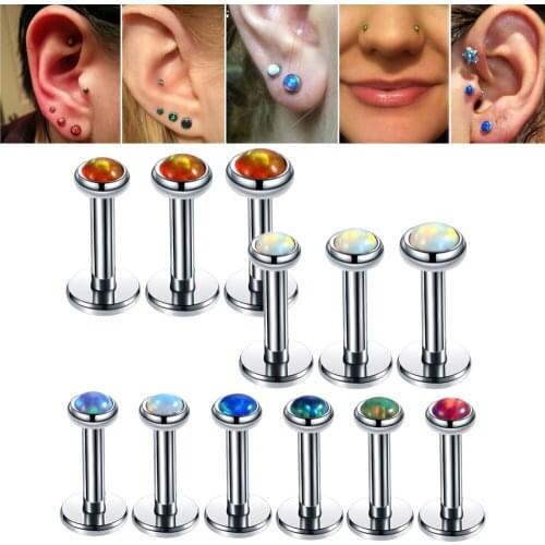 3pcs/lot 16G Surgical Steel Opal Labret Ring Piercing Tragus Lip Stud Rings Lip piercings Earrings Monroe Pircing Body Jewelry