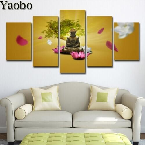 5 Panels/Set diamond Painting Buddha Lotus diamond mosaic 5D icon diamond embroidery cross stitch home art wall sticker decor