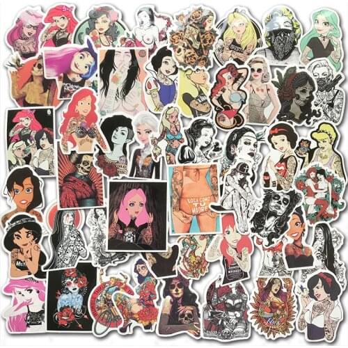 50Pcs/Lot PVC Waterproof Sexy Beauty Tattoo Girls Stickers For Laptop Motorcycle Skateboard Luggage Pad Car Styling Decals Pack