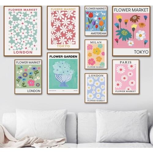 Abstract Flower Market Vase Tokyo London Vintage Wall Art Canvas Painting Nordic Posters And Prints Wall Picture Kids Room Decor