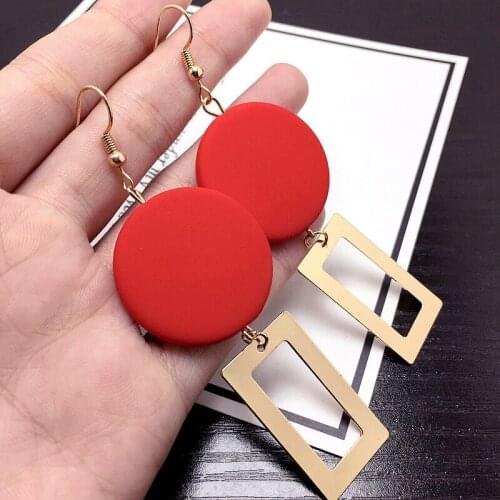 Big round fashion red color Earrings for women Geometric statement earring gold metal earing Hanging fashion jewelry