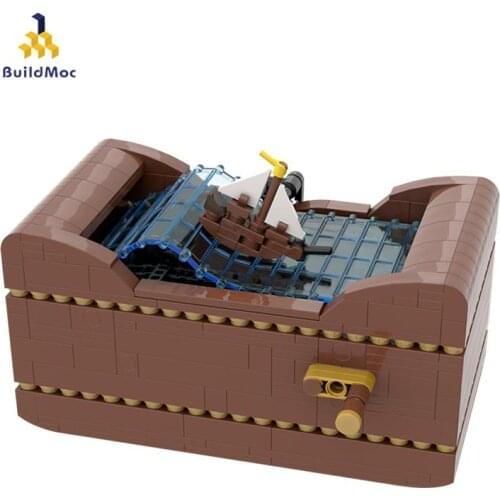 Buildmoc Creator Expert Ship At Sea Modular Sailboat Automatic Mechanical Wave Ideas Building Blocks Model Children Toys Gifts