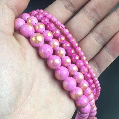 Natural Stone Beads Pink Purple Plated Gold Jades Beads For Jewelry Making DIY Bracelet Earrings Accessories 15'' 4/6/8/10/12mm