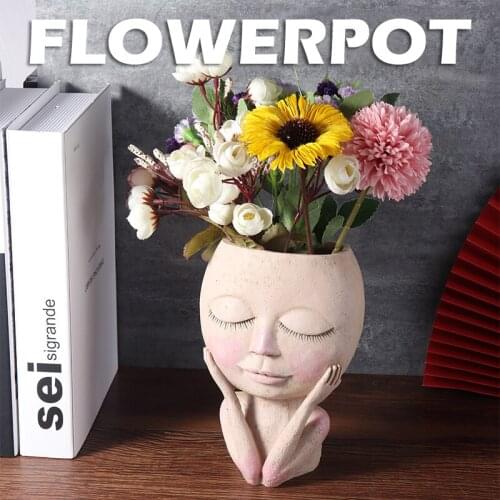 Nordic Art Decorative Vase Portrait Flower Pot Human Face Statue Sculpture Plant Resin Flower Arrangement Container