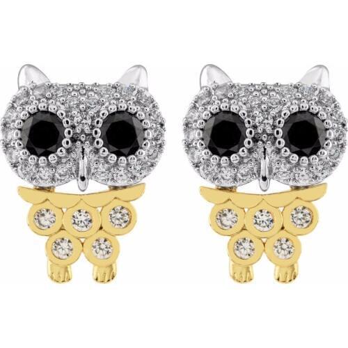 Elegant owl with double color zircon earrings, suitable for all kinds of sweet zircon earrings in wedding occasions.ER-220