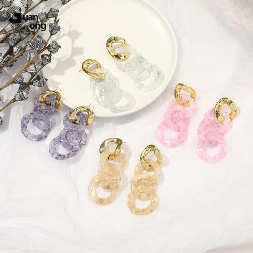 GuanLong Colorful Resin Chain Long Drop Earrings for Women 2021 Statement Large Sequins Acrylic Dangler Earring for Teen Girls